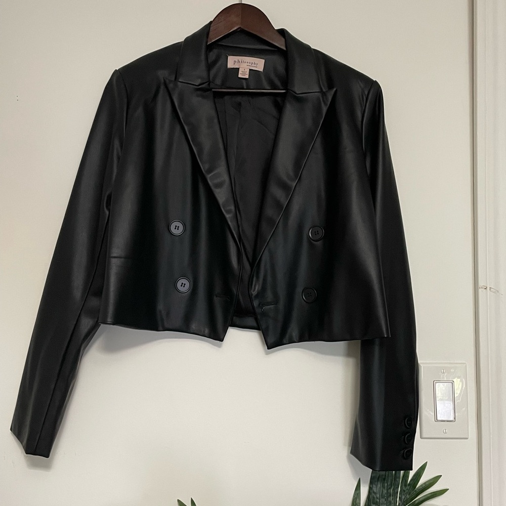 Black Faux Leather Cropped Jacket